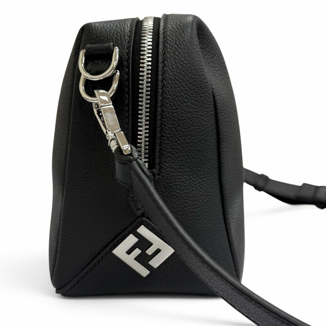 Excellent FENDI Shoulder Bag Louis Medium FF Metal 2WAY black Grain calf