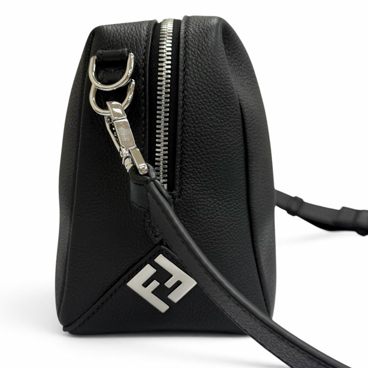 Excellent FENDI Shoulder Bag Louis Medium FF Metal 2WAY black Grain calf