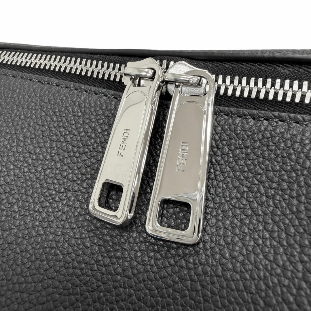 Excellent FENDI Shoulder Bag Louis Medium FF Metal 2WAY black Grain calf