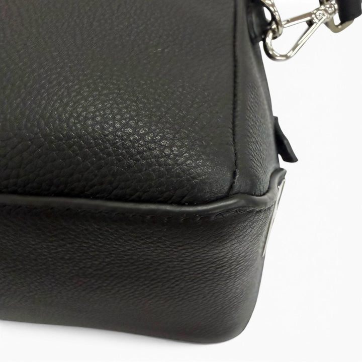Excellent FENDI Shoulder Bag Louis Medium FF Metal 2WAY black Grain calf