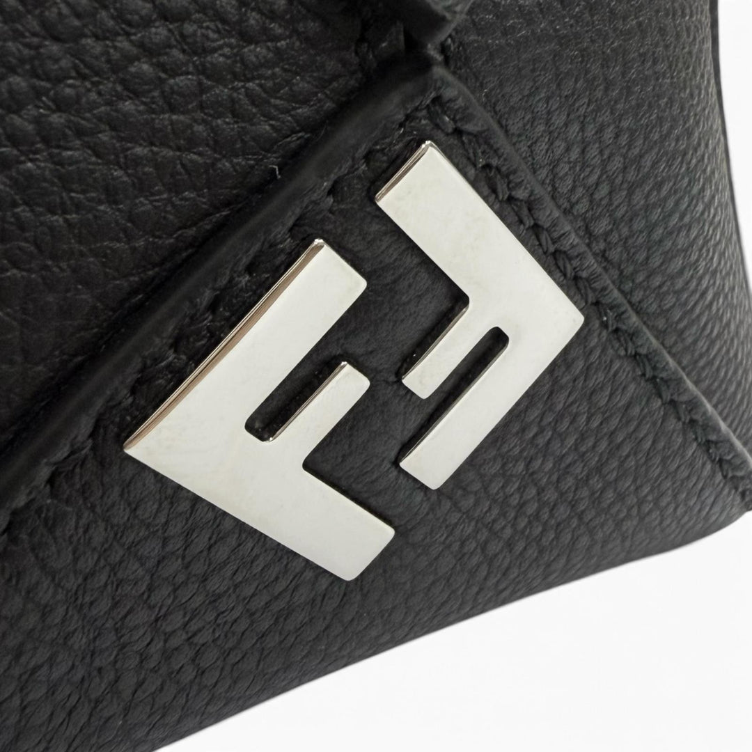 Excellent FENDI Shoulder Bag Louis Medium FF Metal 2WAY black Grain calf