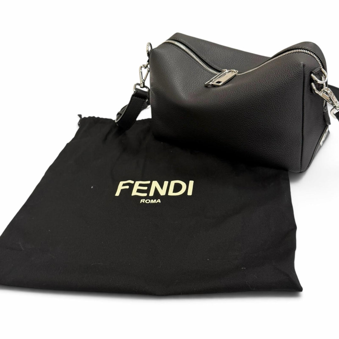 Excellent FENDI Shoulder Bag Louis Medium FF Metal 2WAY black Grain calf