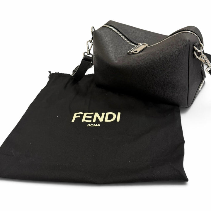 Excellent FENDI Shoulder Bag Louis Medium FF Metal 2WAY black Grain calf