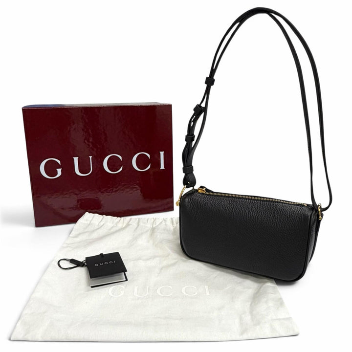 Excellent GUCCI Shoulder Bag Half Horsebit Leather black leather Women 860784