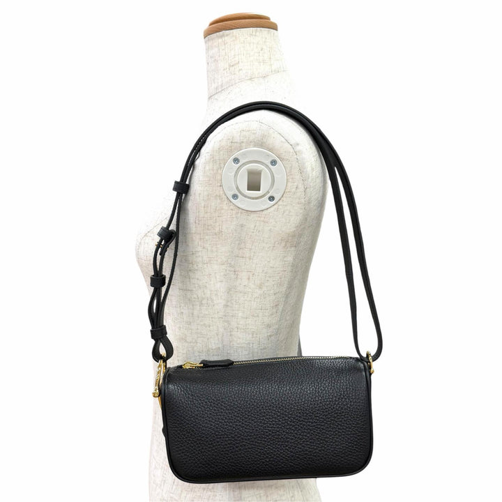Excellent GUCCI Shoulder Bag Half Horsebit Leather black leather Women 860784