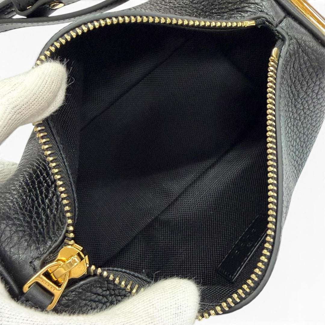 Excellent GUCCI Shoulder Bag Half Horsebit Leather black leather Women 860784