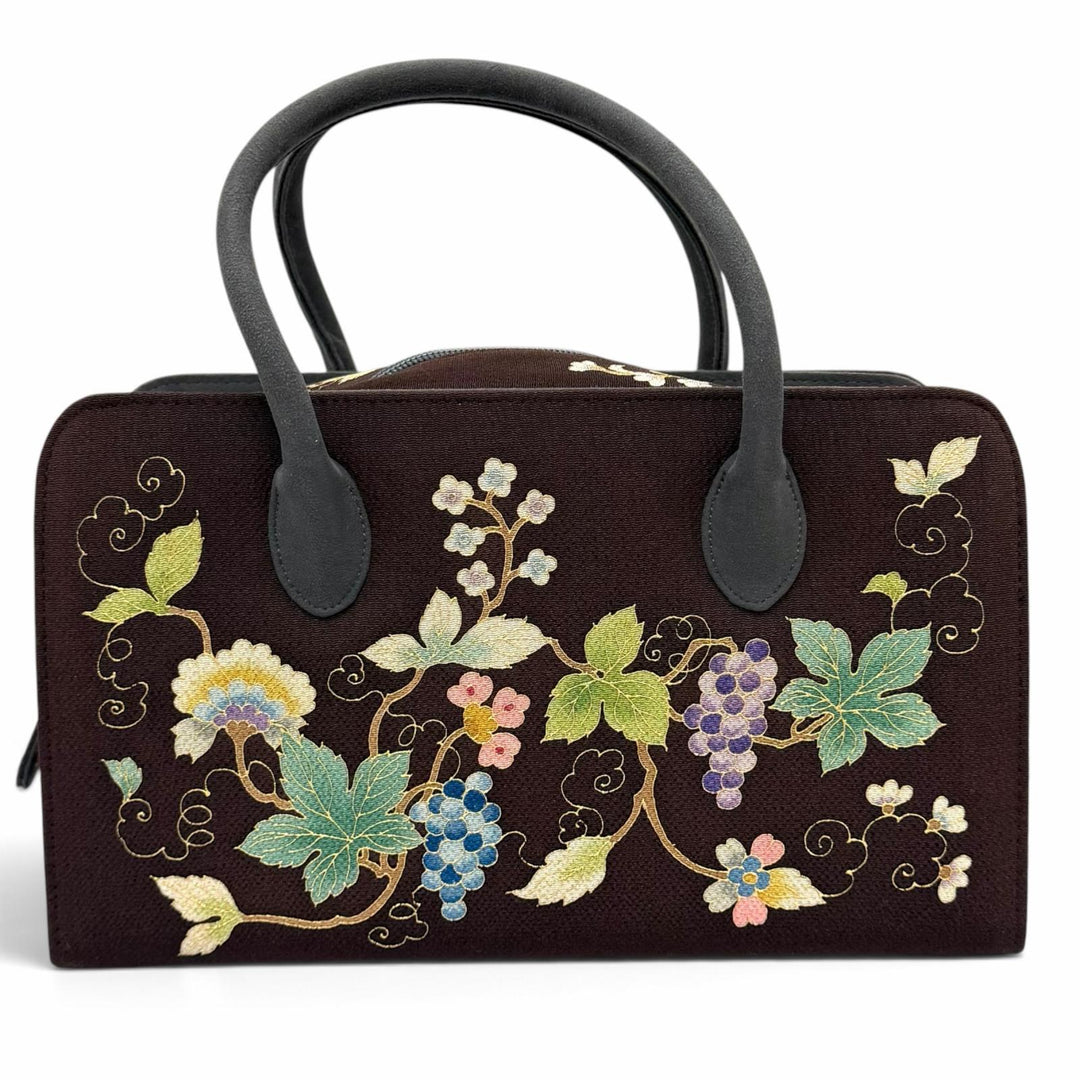 Excellent OKAJIMA Handbag Kyo-Yuzen Chirimen Brown Women