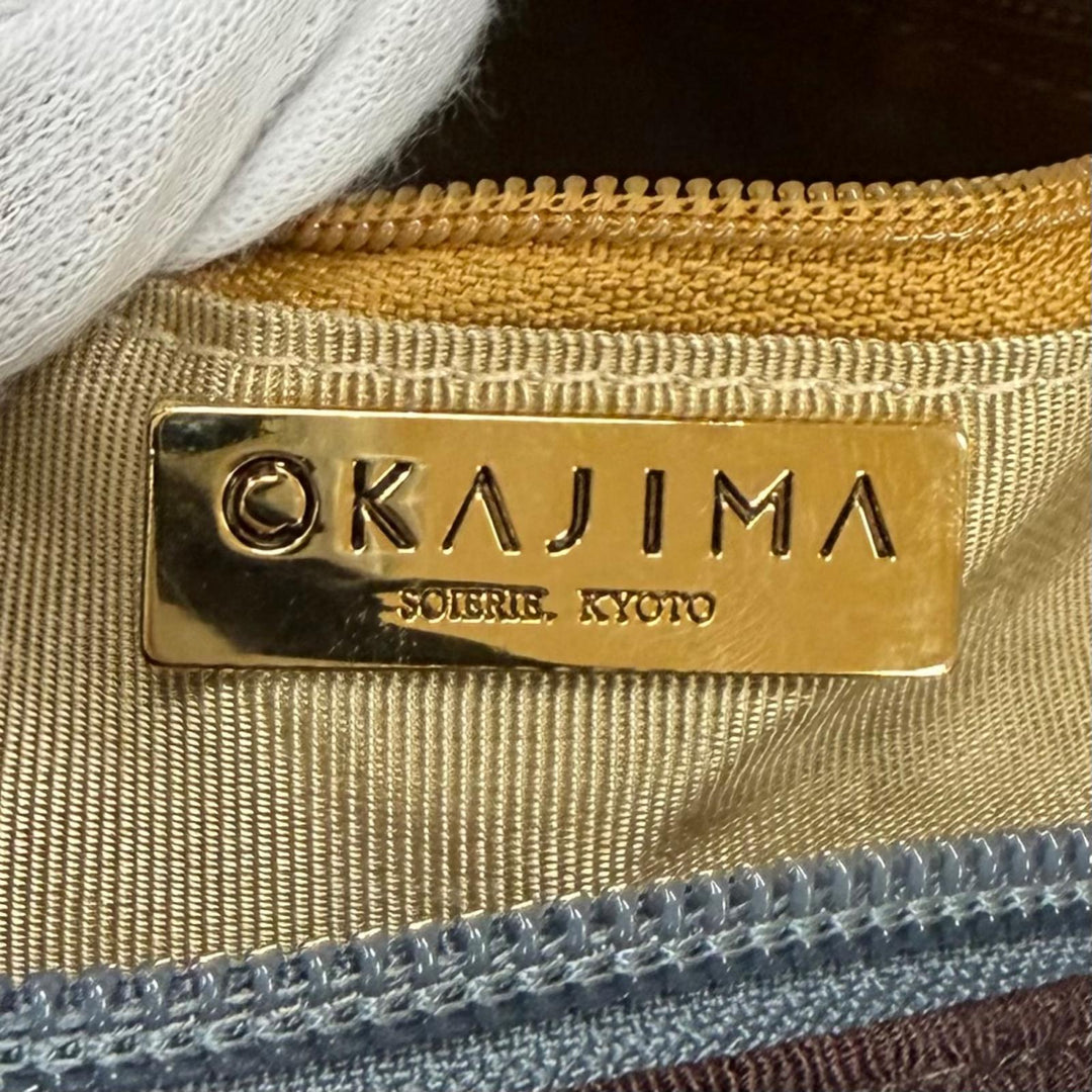 Excellent OKAJIMA Handbag Kyo-Yuzen Chirimen Brown Women