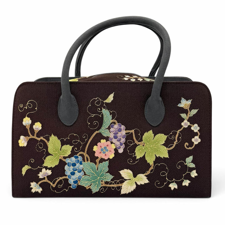 Excellent OKAJIMA Handbag Kyo-Yuzen Chirimen Brown Women