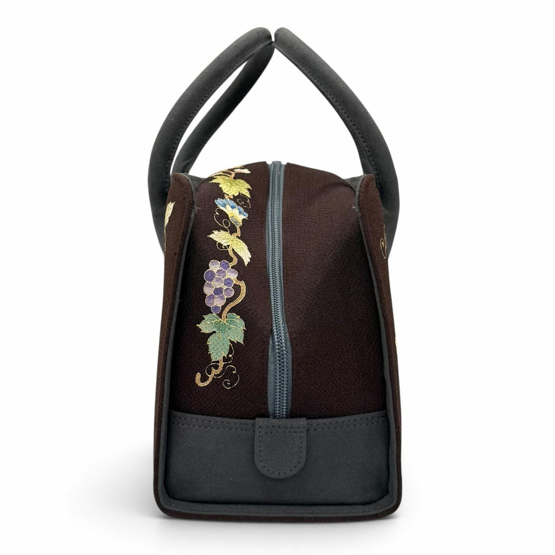 Excellent OKAJIMA Handbag Kyo-Yuzen Chirimen Brown Women