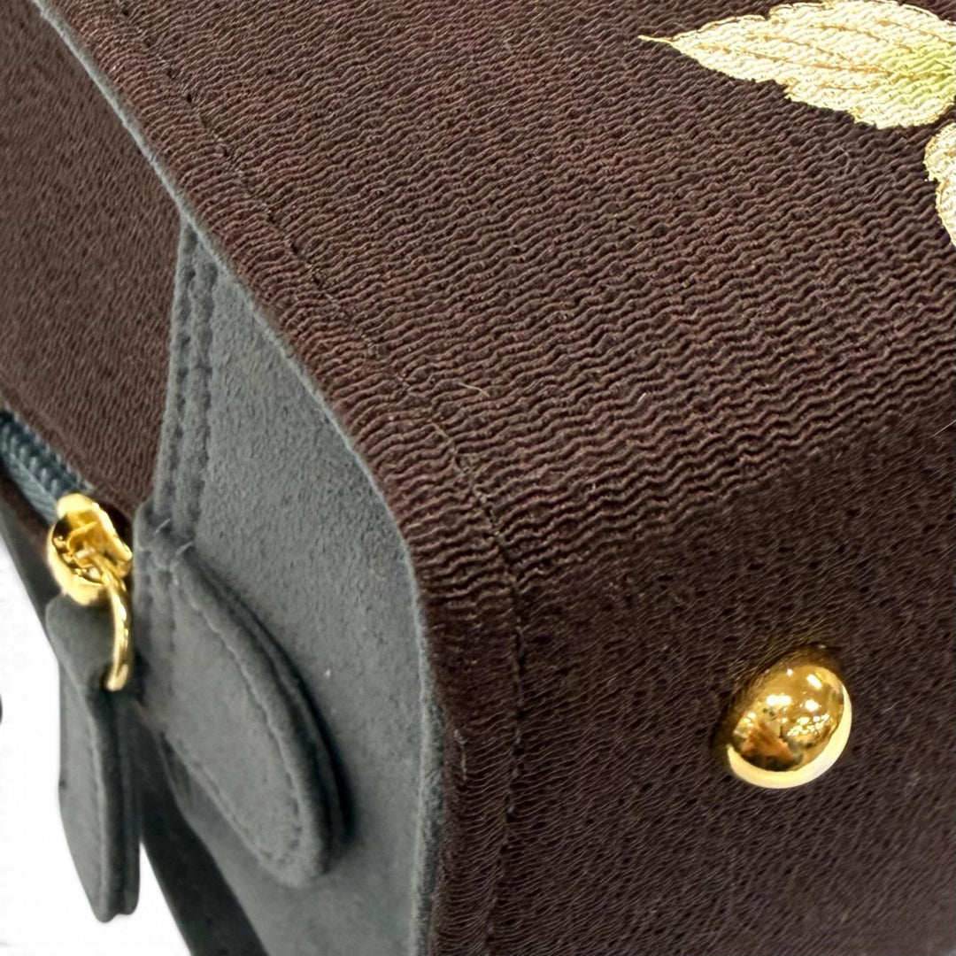 Excellent OKAJIMA Handbag Kyo-Yuzen Chirimen Brown Women