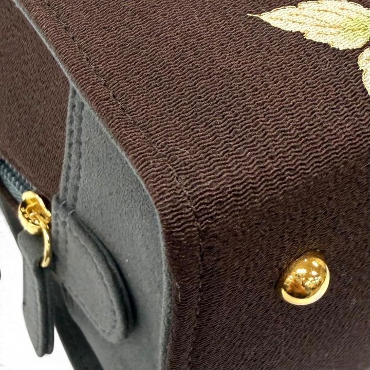 Excellent OKAJIMA Handbag Kyo-Yuzen Chirimen Brown Women