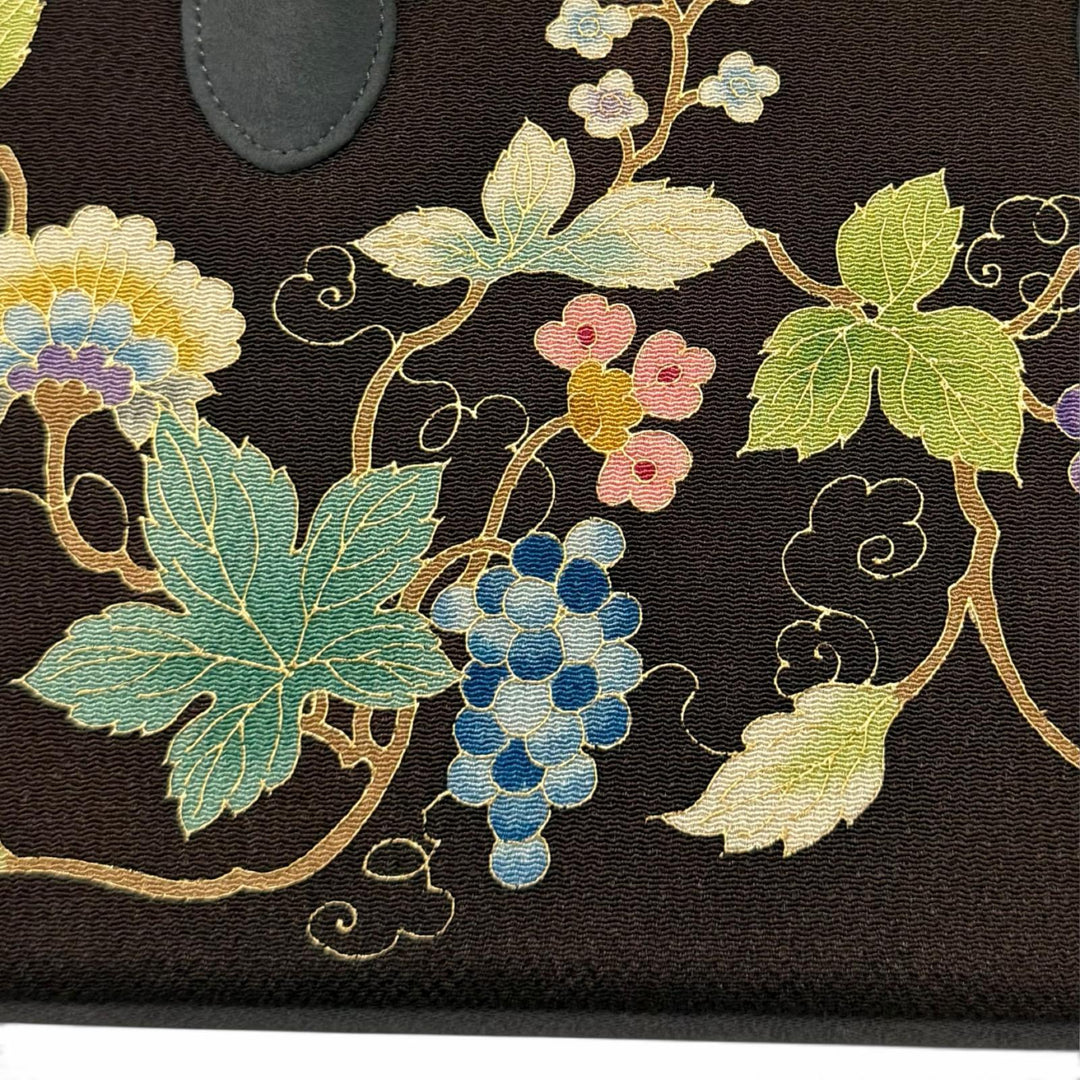 Excellent OKAJIMA Handbag Kyo-Yuzen Chirimen Brown Women
