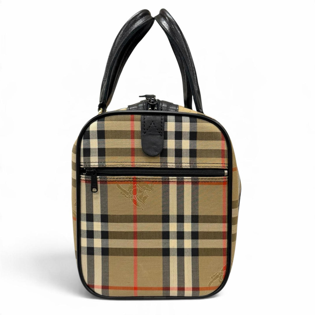 Excellent BURBERRY Boston bag Leather logo patch Nova check pattern FK0-01