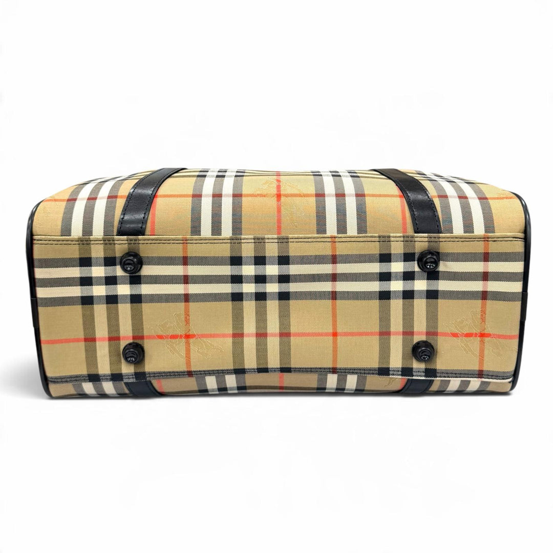 Excellent BURBERRY Boston bag Leather logo patch Nova check pattern FK0-01
