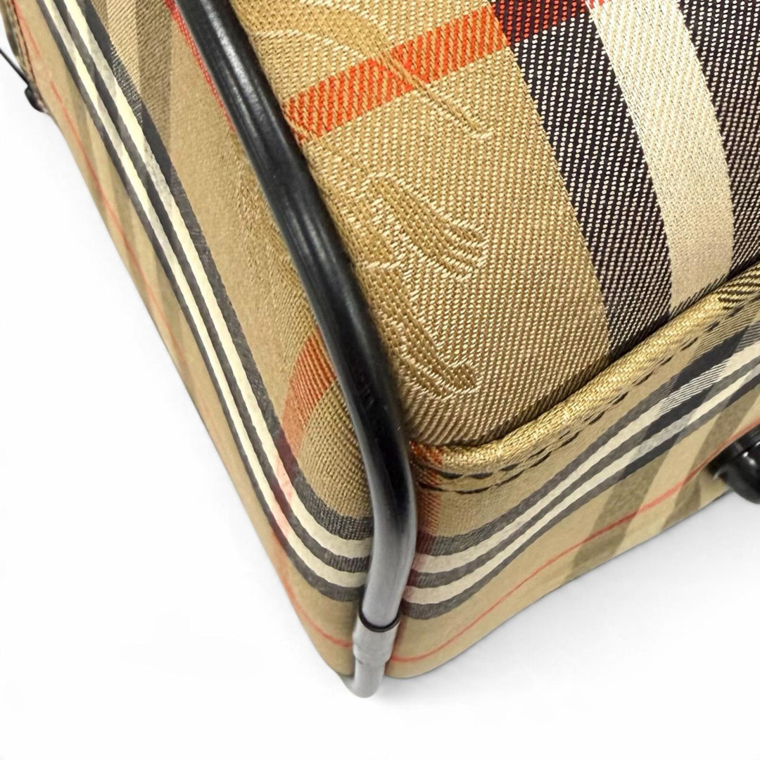 Excellent BURBERRY Boston bag Leather logo patch Nova check pattern FK0-01