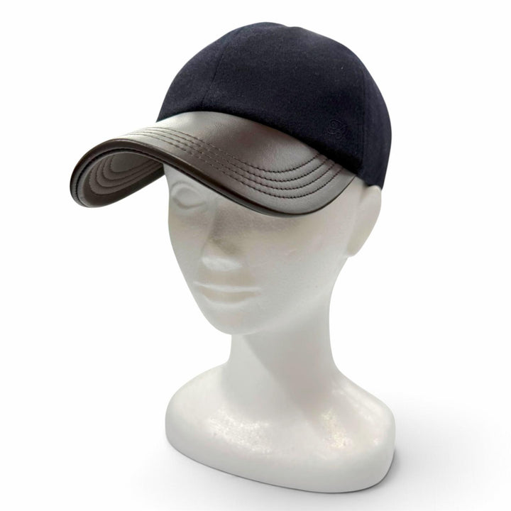 Great BERLUTI cap B Thabor Leather Visor with Embroidery Dark navy cashmere
