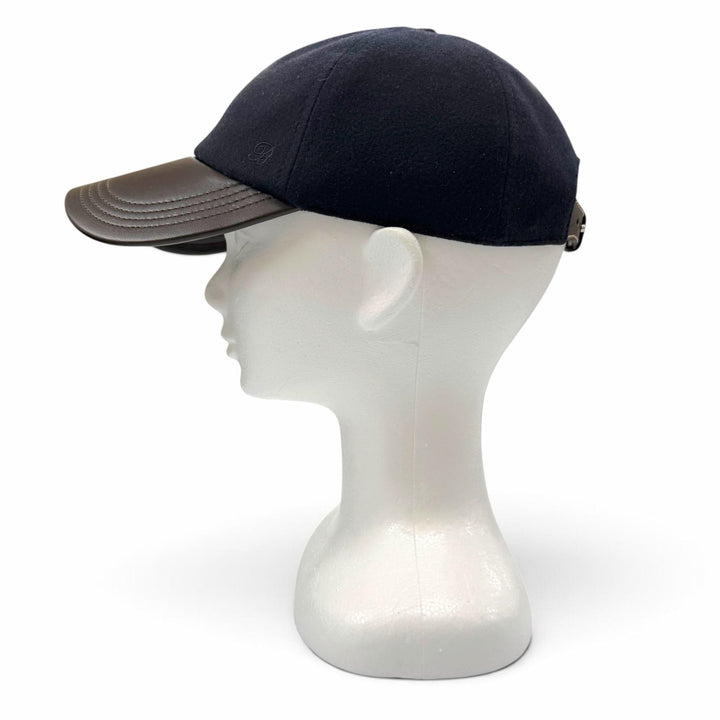 Great BERLUTI cap B Thabor Leather Visor with Embroidery Dark navy cashmere