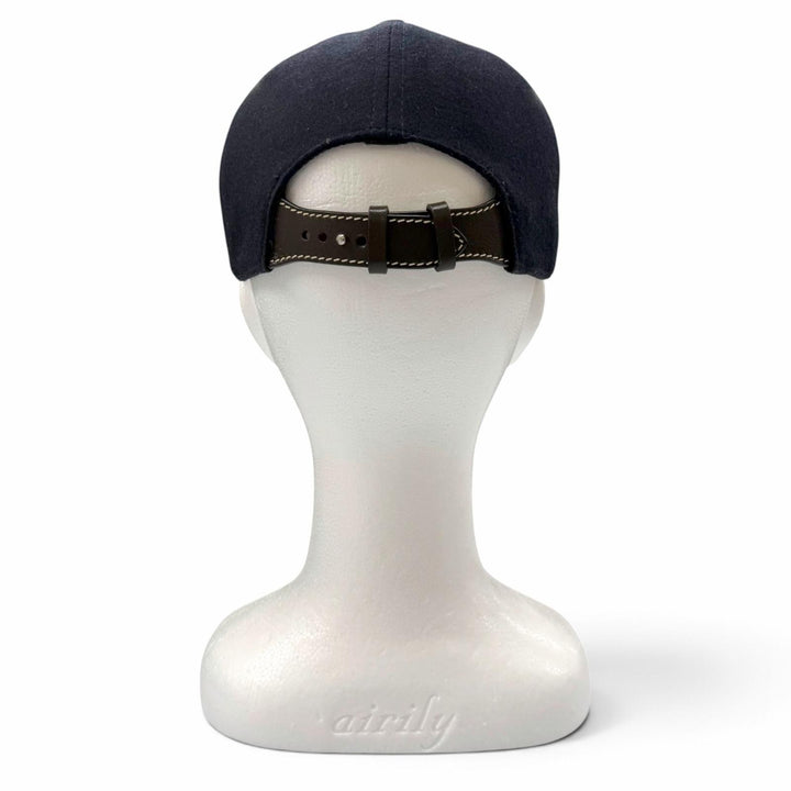 Great BERLUTI cap B Thabor Leather Visor with Embroidery Dark navy cashmere