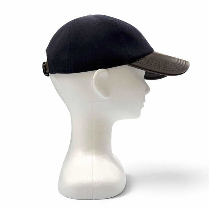 Great BERLUTI cap B Thabor Leather Visor with Embroidery Dark navy cashmere