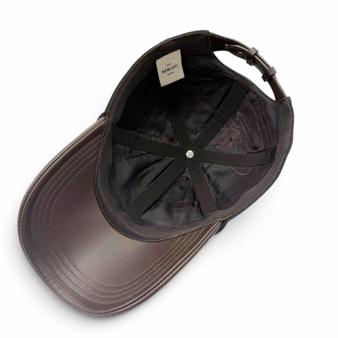 Great BERLUTI cap B Thabor Leather Visor with Embroidery Dark navy cashmere