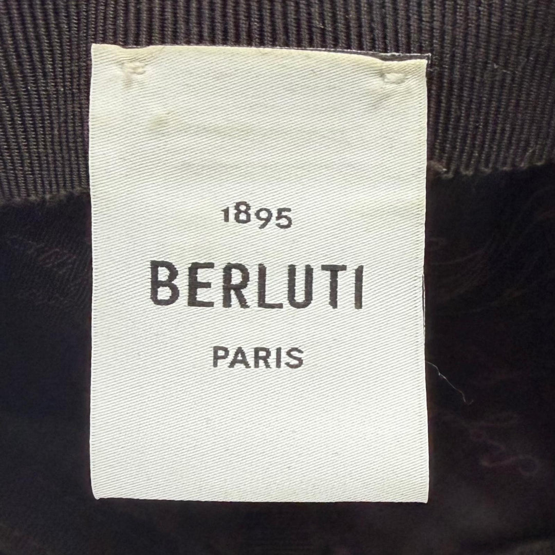 Great BERLUTI cap B Thabor Leather Visor with Embroidery Dark navy cashmere