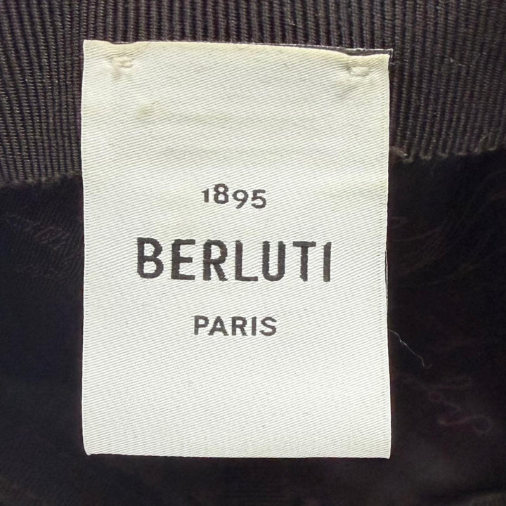Great BERLUTI cap B Thabor Leather Visor with Embroidery Dark navy cashmere