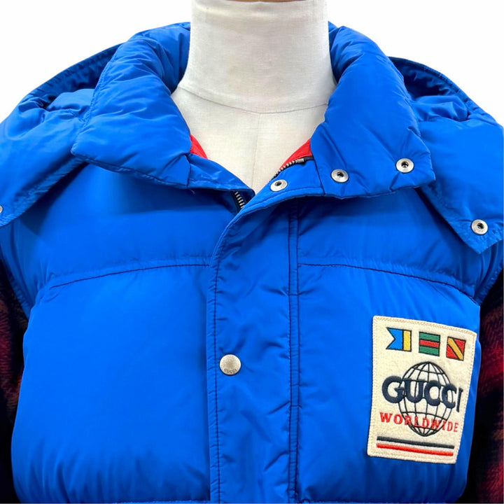 Great GUCCI Down jacket Sleeve check pattern, material switching blue 46 585393