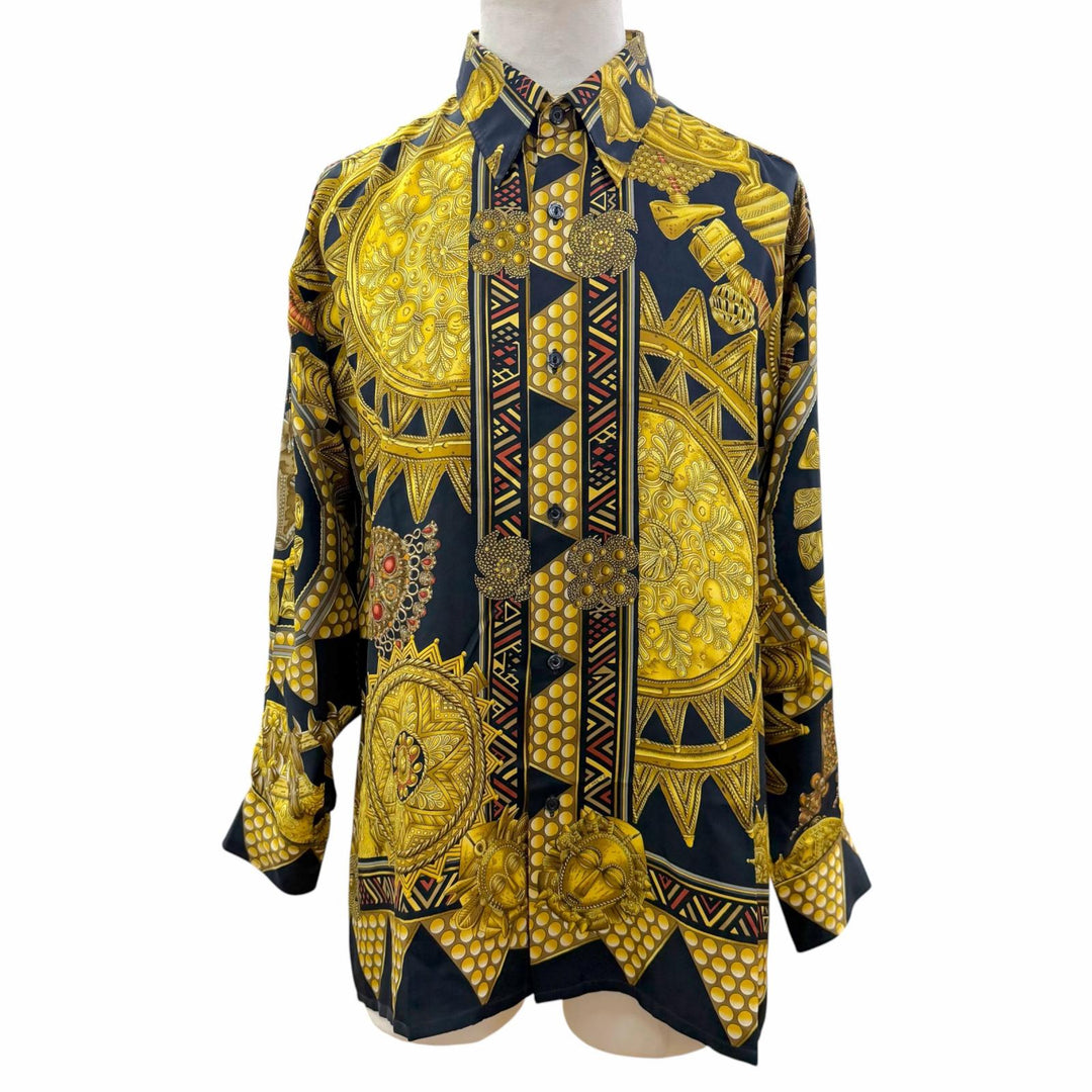 Great HERMES Long sleeve shirt All-over print, Serie button long sleeves silk 43