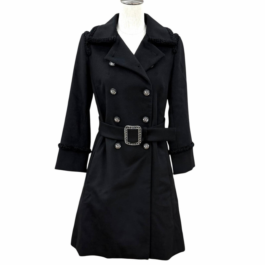 Excellent CHANEL coat COCO Mark Button Chain Design Buckle cashmere FR 36 P36033