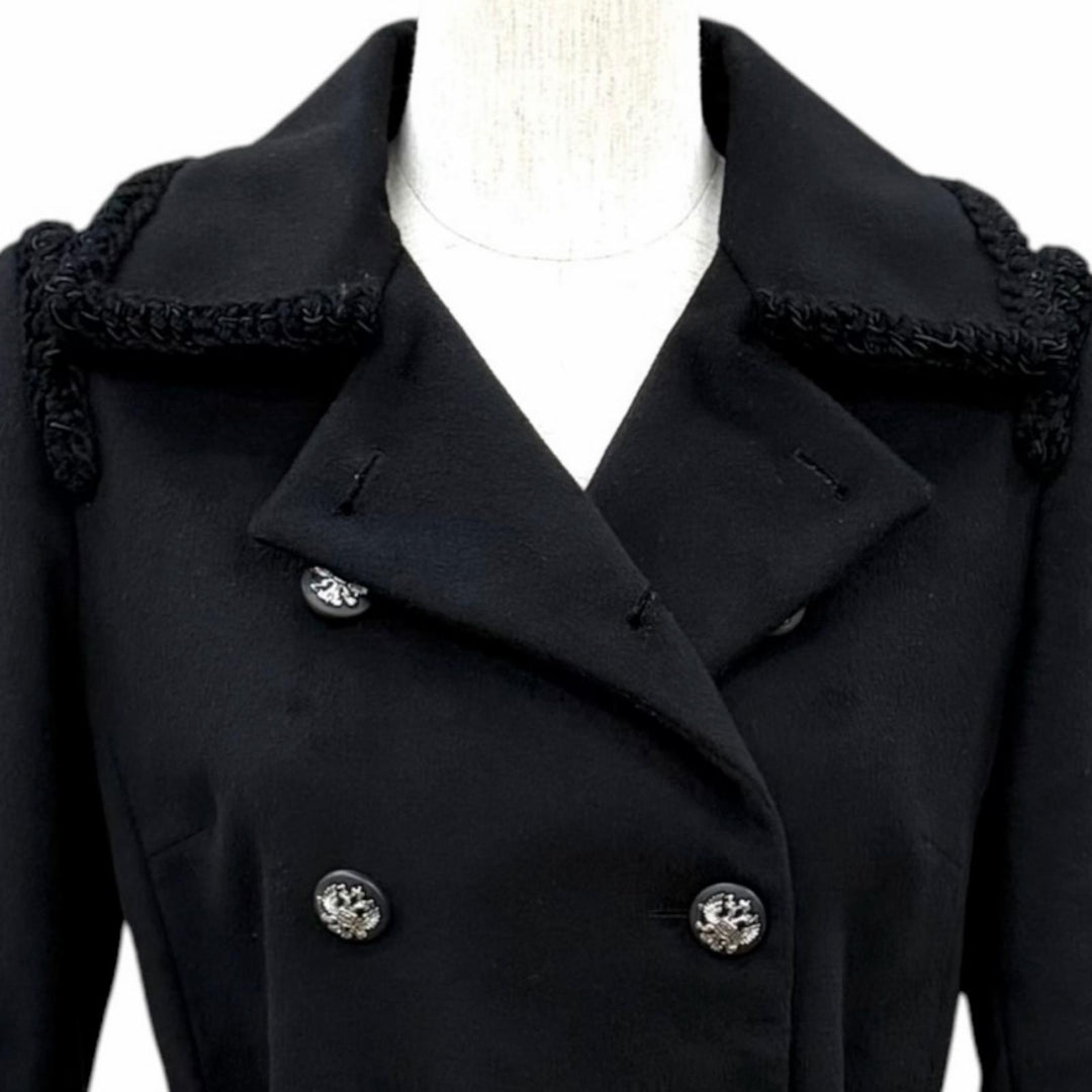Excellent CHANEL coat COCO Mark Button Chain Design Buckle cashmere FR 36 P36033