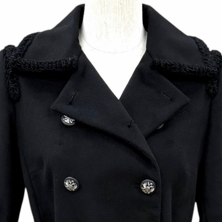 Excellent CHANEL coat COCO Mark Button Chain Design Buckle cashmere FR 36 P36033