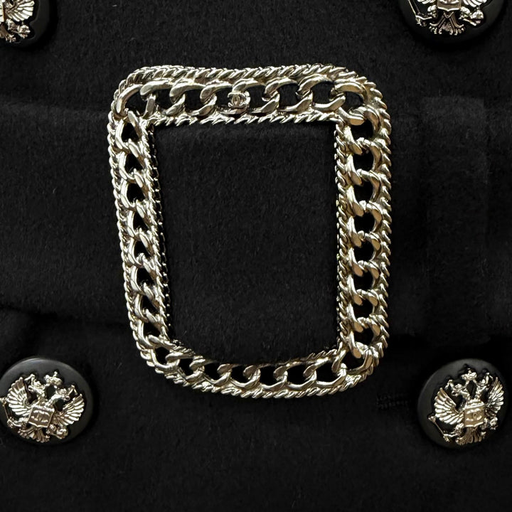 Excellent CHANEL coat COCO Mark Button Chain Design Buckle cashmere FR 36 P36033