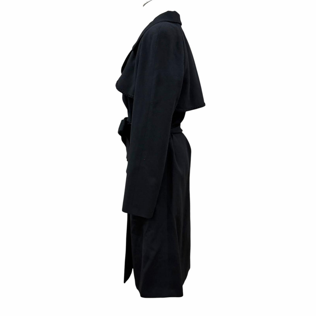 Excellent CHANEL coat Belted COCO Mark Button Long black cashmere FR 40 P36435