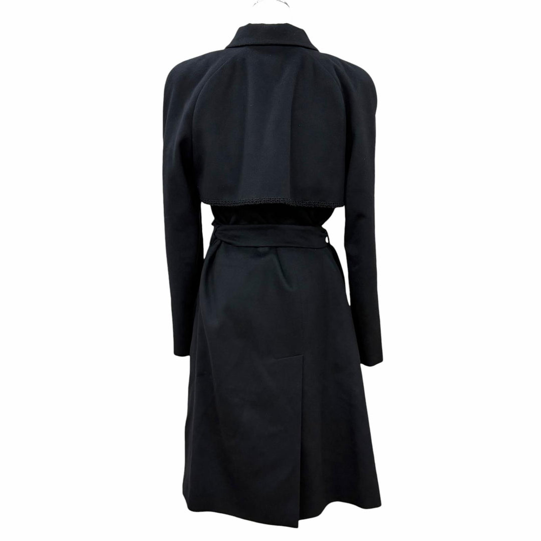 Excellent CHANEL coat Belted COCO Mark Button Long black cashmere FR 40 P36435