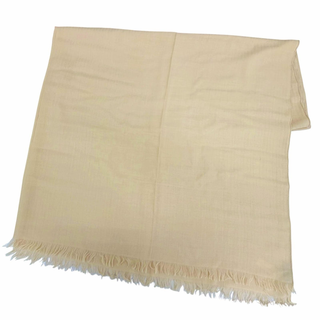 Pristine HERMES Stall Big HPattern Large shawl with fringe beige cashmere Women