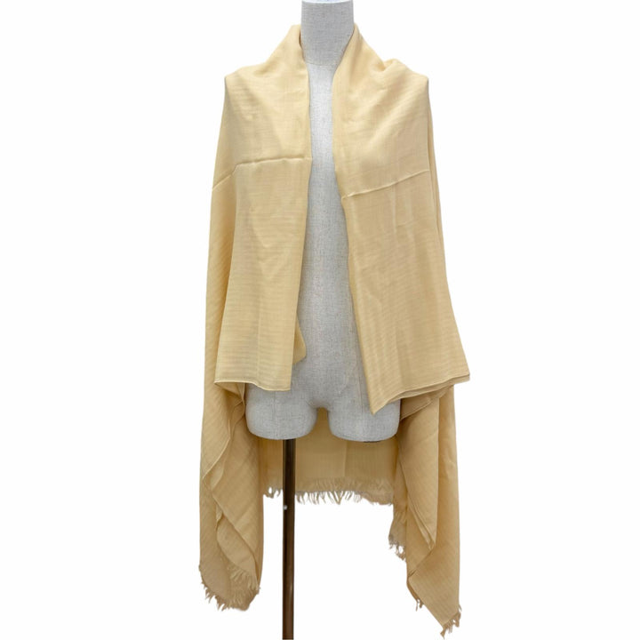 Pristine HERMES Stall Big HPattern Large shawl with fringe beige cashmere Women