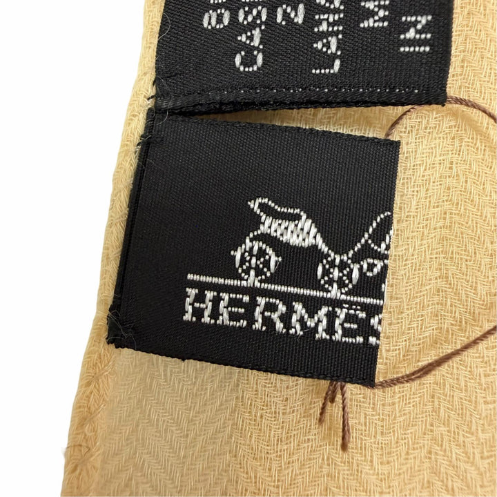 Pristine HERMES Stall Big HPattern Large shawl with fringe beige cashmere Women