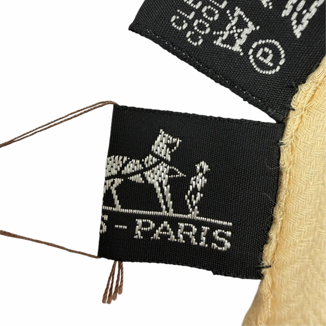 Pristine HERMES Stall Big HPattern Large shawl with fringe beige cashmere Women