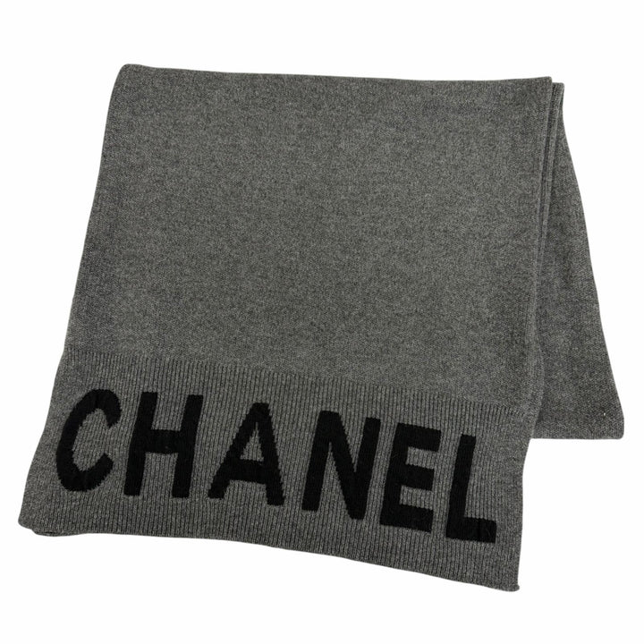 Great CHANEL Scarf 2025 Cruise Collection Logo Knit gray cashmere Women