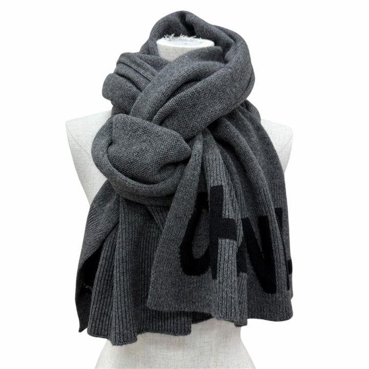 Great CHANEL Scarf 2025 Cruise Collection Logo Knit gray cashmere Women