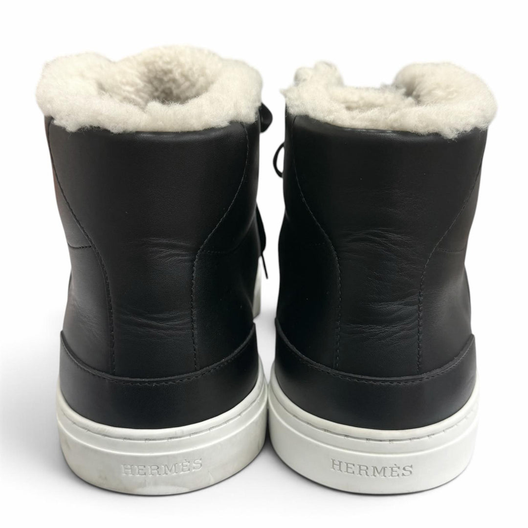 Great HERMES High cut sneakers Daydream Sheepskin Kelly buckle black leather
