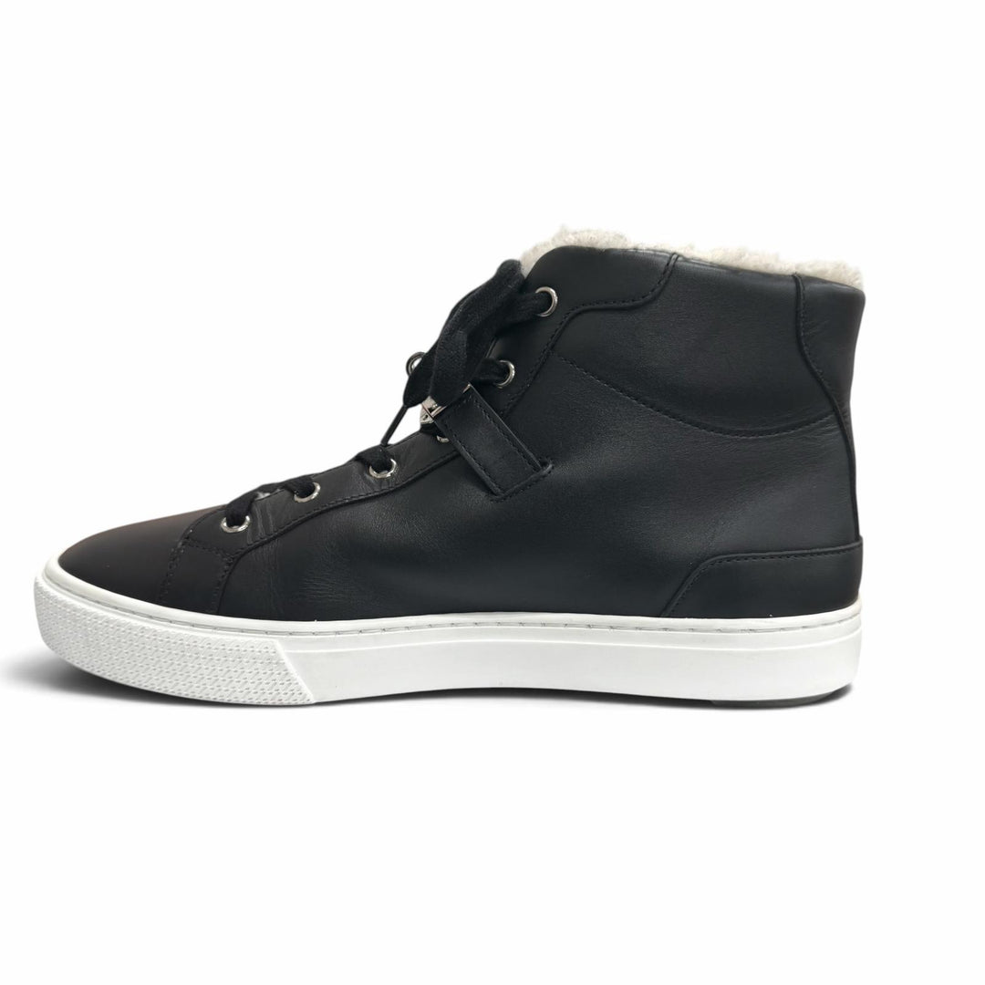 Great HERMES High cut sneakers Daydream Sheepskin Kelly buckle black leather