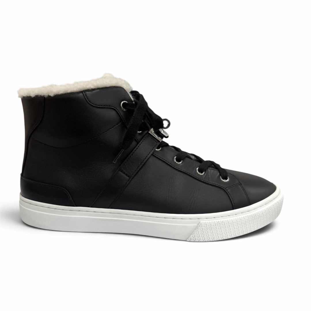 Great HERMES High cut sneakers Daydream Sheepskin Kelly buckle black leather