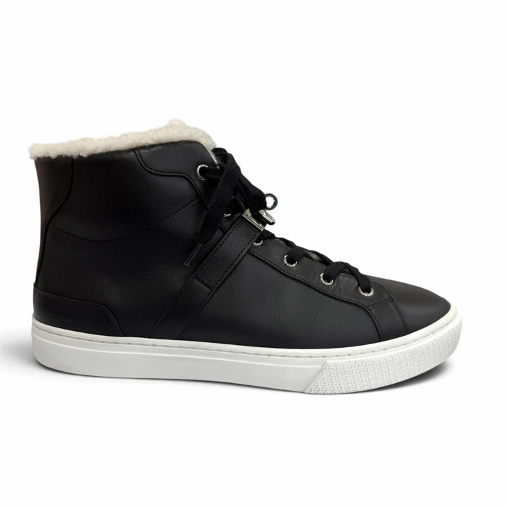 Great HERMES High cut sneakers Daydream Sheepskin Kelly buckle black leather