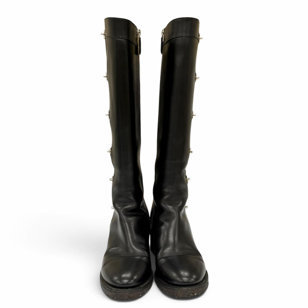 Great CHANEL Knee-high boots COCO Mark Turn Lock Leather black leather IT 38