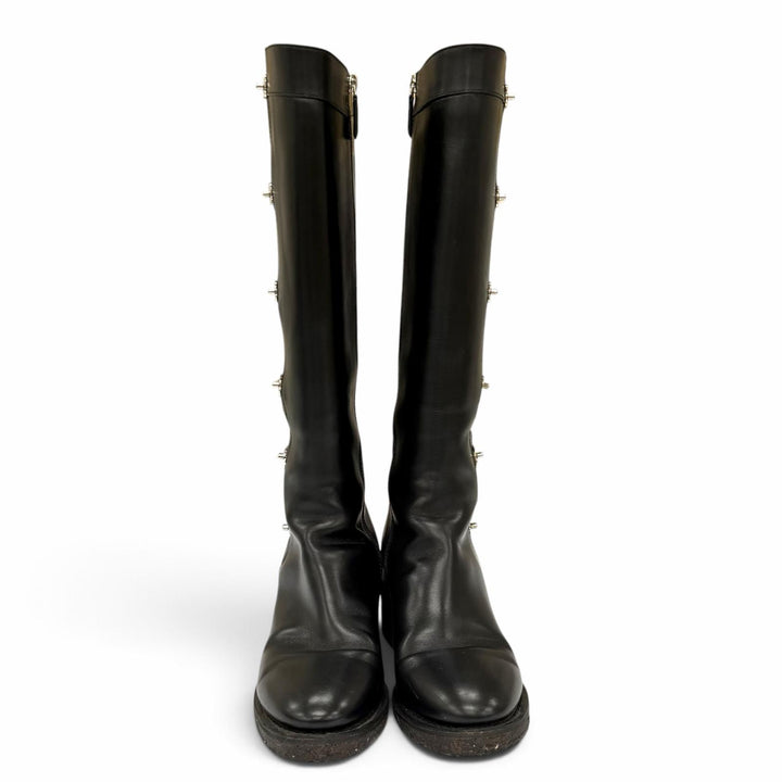 Great CHANEL Knee-high boots COCO Mark Turn Lock Leather black leather IT 38