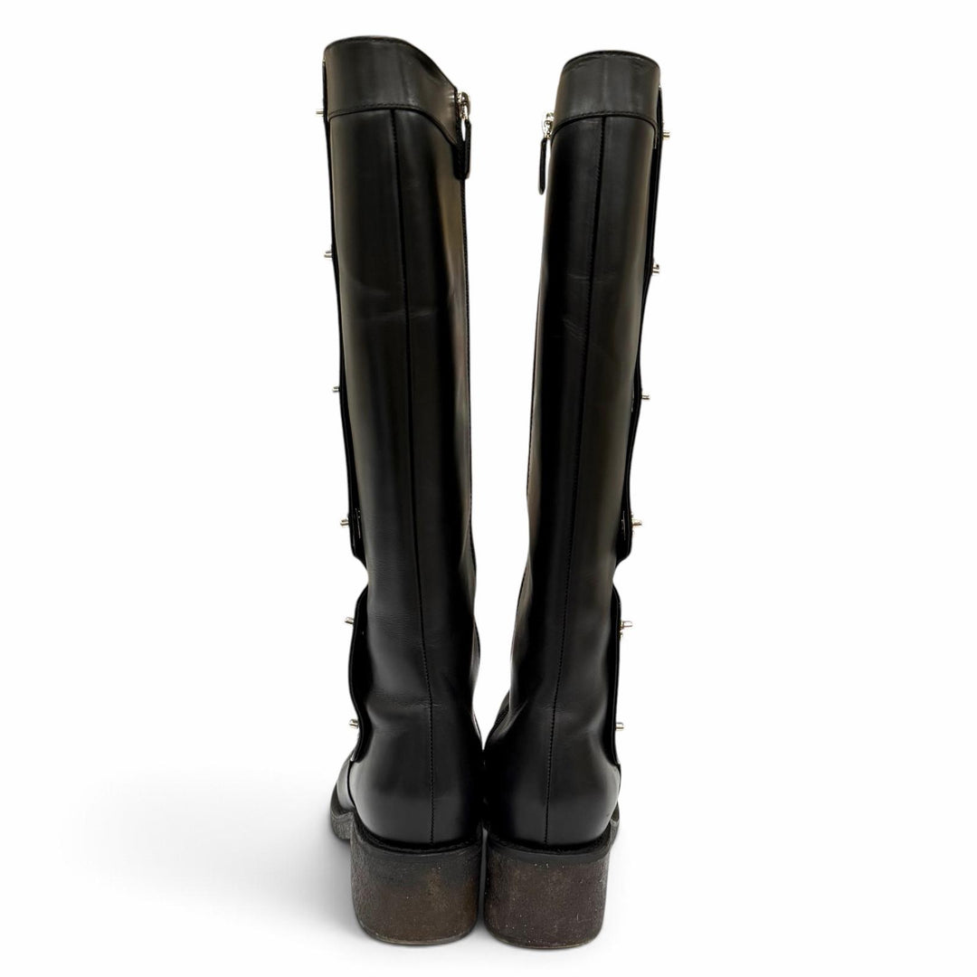 Great CHANEL Knee-high boots COCO Mark Turn Lock Leather black leather IT 38