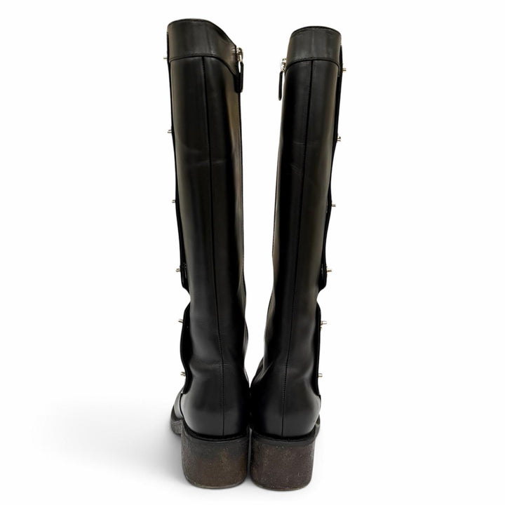 Great CHANEL Knee-high boots COCO Mark Turn Lock Leather black leather IT 38