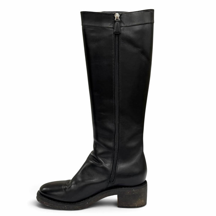 Great CHANEL Knee-high boots COCO Mark Turn Lock Leather black leather IT 38